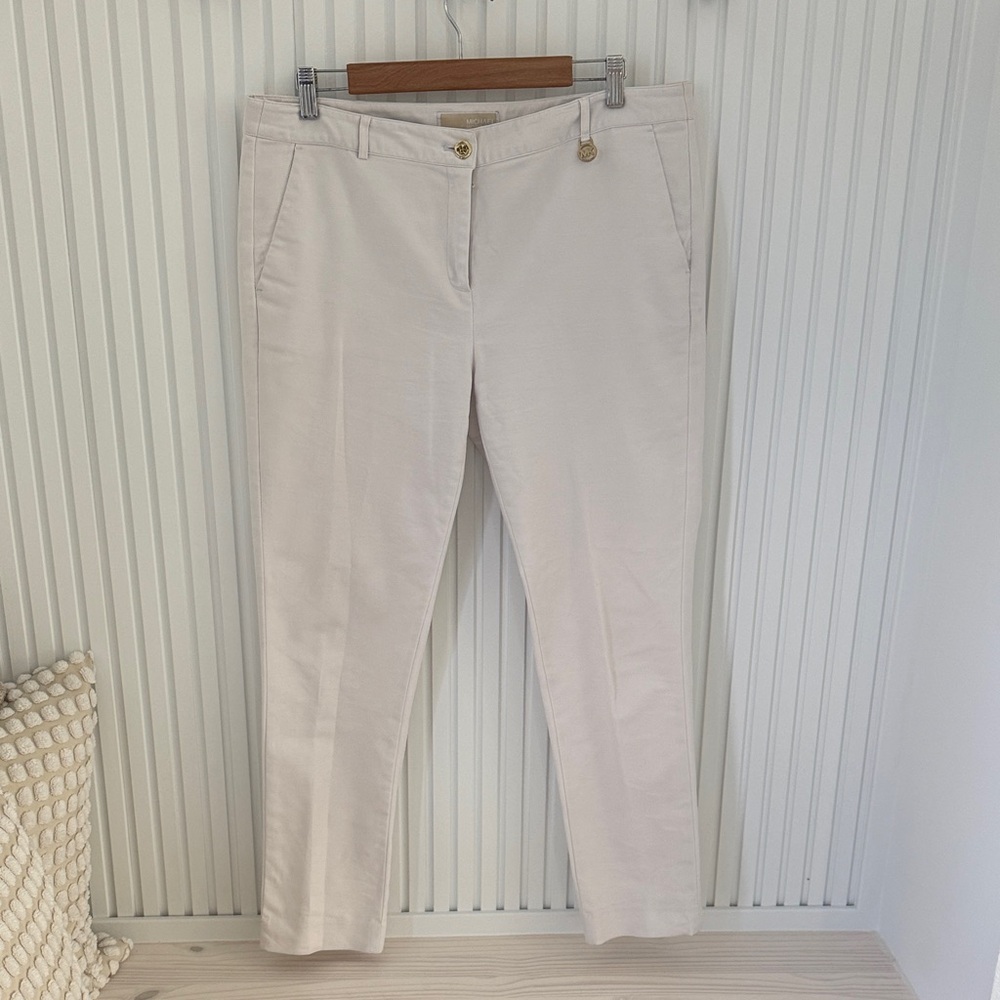 Michael Kora Cream Straight-Leg Pants Size 12